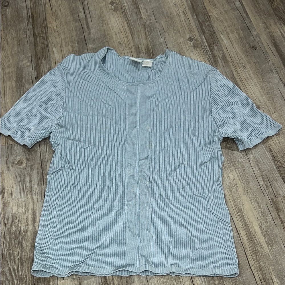 Elegant Sky Blue Ribbed Short Sleeve Tee